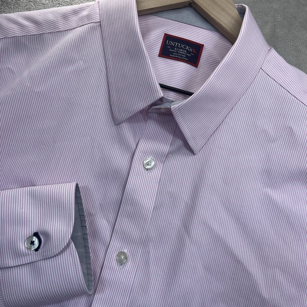 UNTUCKit Shirt XL Douro Wrinkle Free Pink Stripe Slim Fit Long Sleeve Preppy